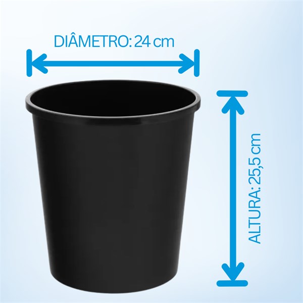 Lixeira Cesto 10L Preto Escritório Redondo Sem Tampa | Arqplast