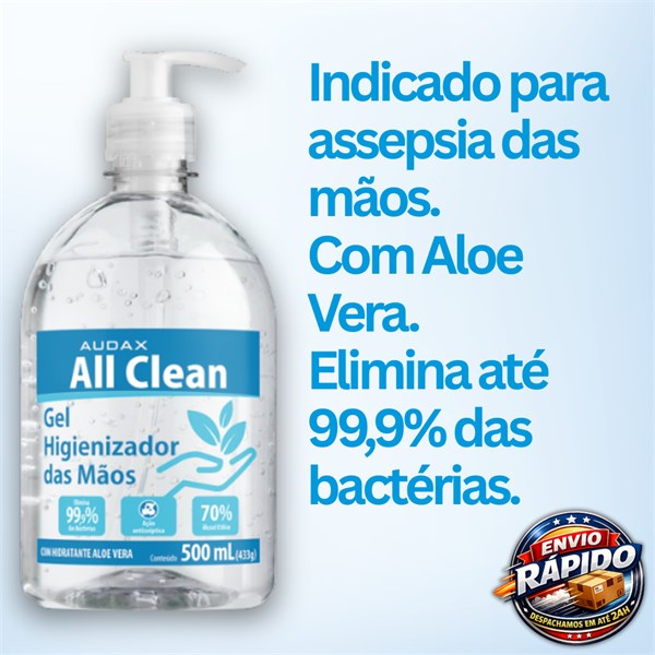 Álcool em Gel 70° Antisséptico com Válvula Pump 500ml | All Clean Audax