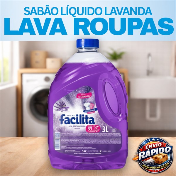 Sabão Líquido Lava Roupas Lavanda 3L | Facilita Audax