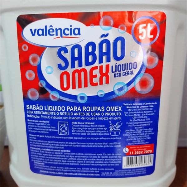 Sabão Líquido Lava Roupas Omex 5 Litros | Valência