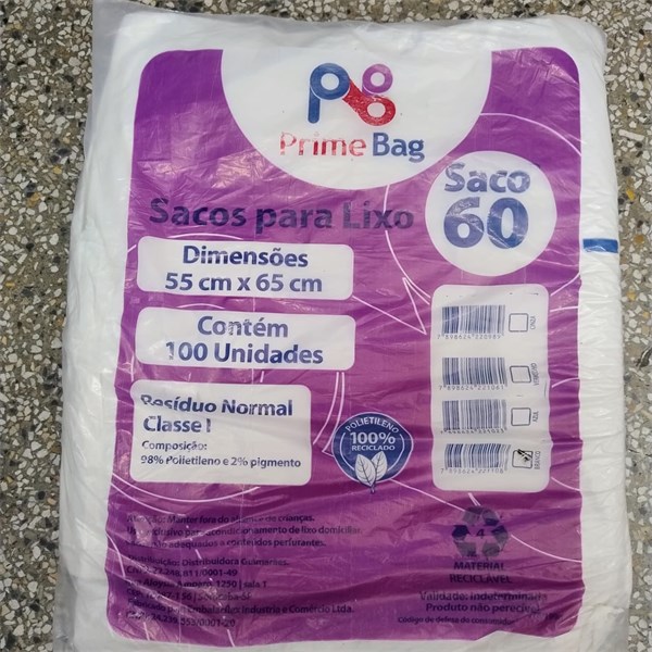 Saco Lixo 55x65 C/ 100un - 60 Litros Branco | Primebag