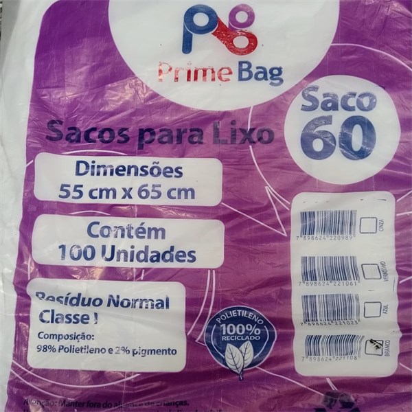 Saco Lixo 55x65 C/ 100un - 60 Litros Branco | Primebag
