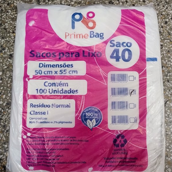 Saco Lixo 50x55 C/ 100un - 40 Litros Branco | Primebag