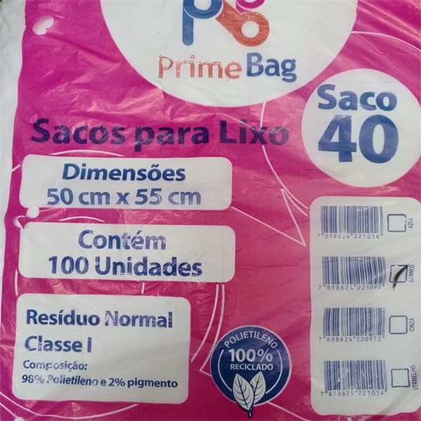 Saco Lixo 50x55 C/ 100un - 40 Litros Branco | Primebag