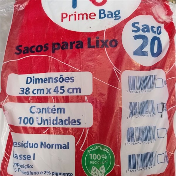 Saco Lixo 38x45 C/ 100un - 20 Litros Branco | Primebag