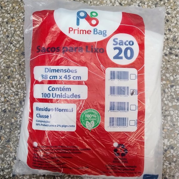 Saco Lixo 38x45 C/ 100un - 20 Litros Branco | Primebag
