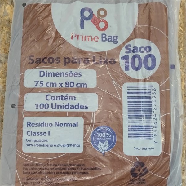 Saco Lixo 75x80 C/ 100un - 100 Litros Preto | Primebag