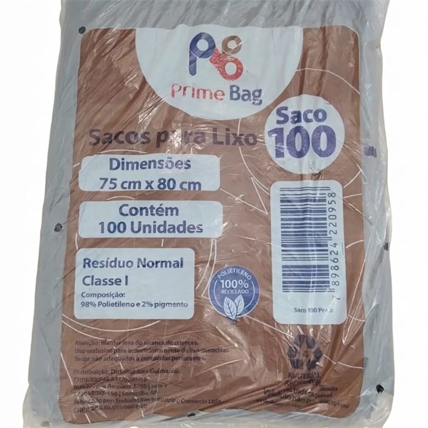 Saco Lixo 75x80 C/ 100un - 100 Litros Preto | Primebag