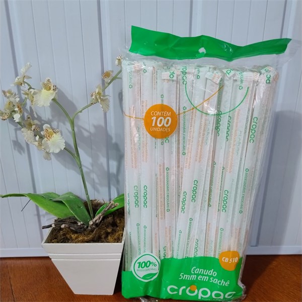 Canudo Biodegradável Em Sachê Longo p/ Garrafa 5mmX24cm - c/ 100 un | Strawplast