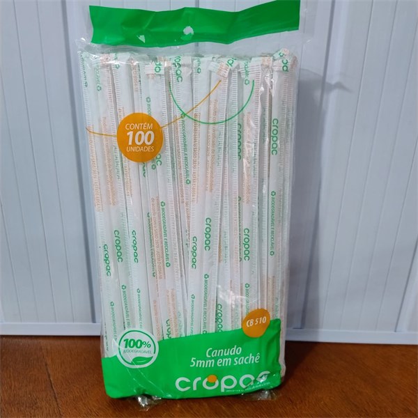 Canudo Biodegradável Em Sachê Longo p/ Garrafa 5mmX24cm - c/ 100 un | Strawplast