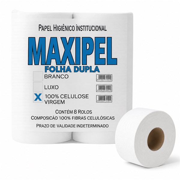 Papel Higiênico Rolão Institucional | Folha Dupla | C/ 8 Rolos - Celulose Premium | Maxipel