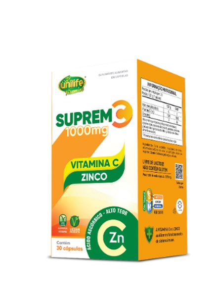 SUPREM C 1000 VIT C ZINCO 30CAPS UNILIFE 