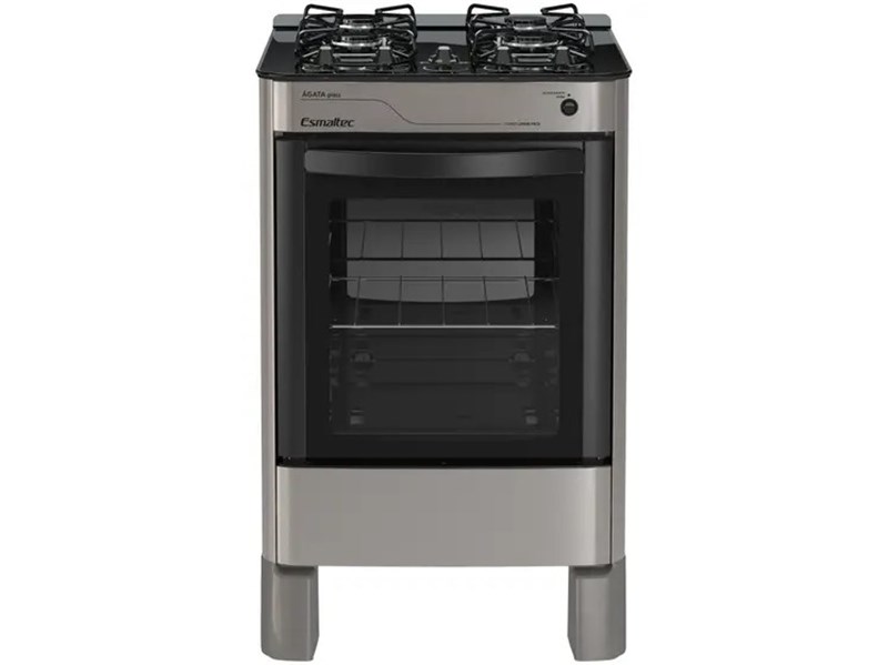 Fogão 4 Bocas Esmaltec Prata Mesa de Vidro Agata Glass