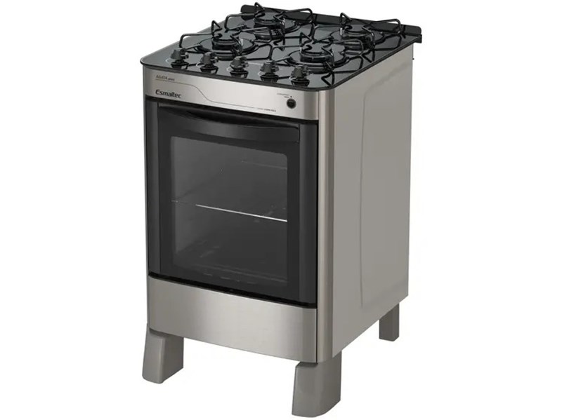 Fogão 4 Bocas Esmaltec Prata Mesa de Vidro Agata Glass