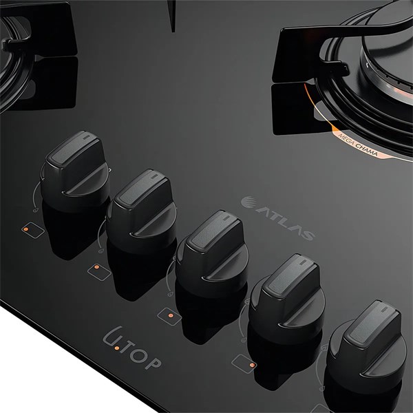 FOGAO 5B ATLAS UTOP COOKTOP TC GLASS MESA VIDRO 300001516 PRETO BIVOLT