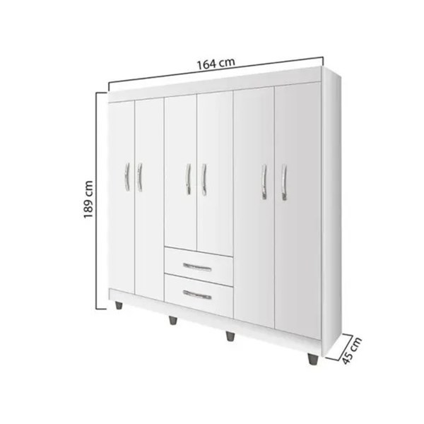 Guarda Roupa Solteiro Robusto 6 Portas 2 Gavetas Com pé