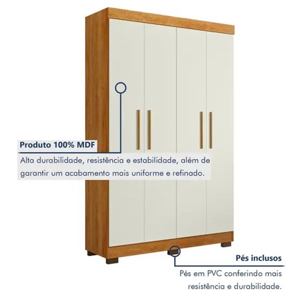 Guarda roupa  florida 4p e 4 gvts 100% mdf branco 
