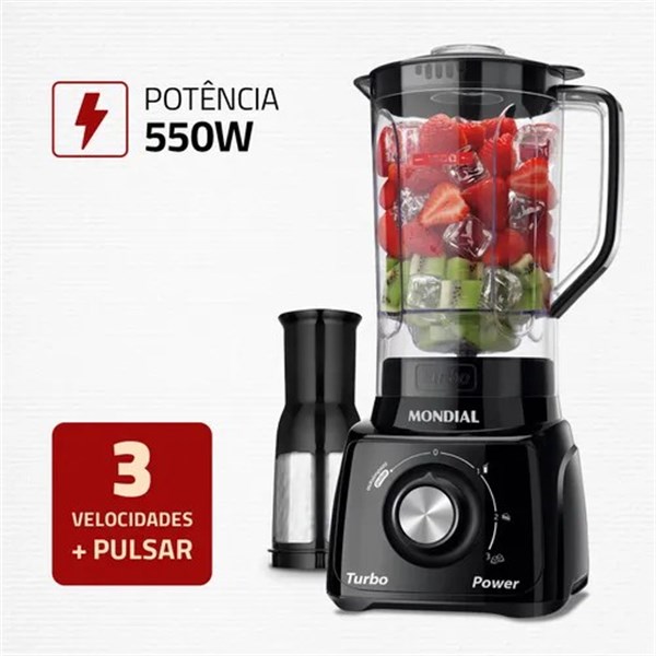 LIQUIDIFICADOR MONDIAL TURBO POWER 550WATTS PRETO 2,2L 127V 
