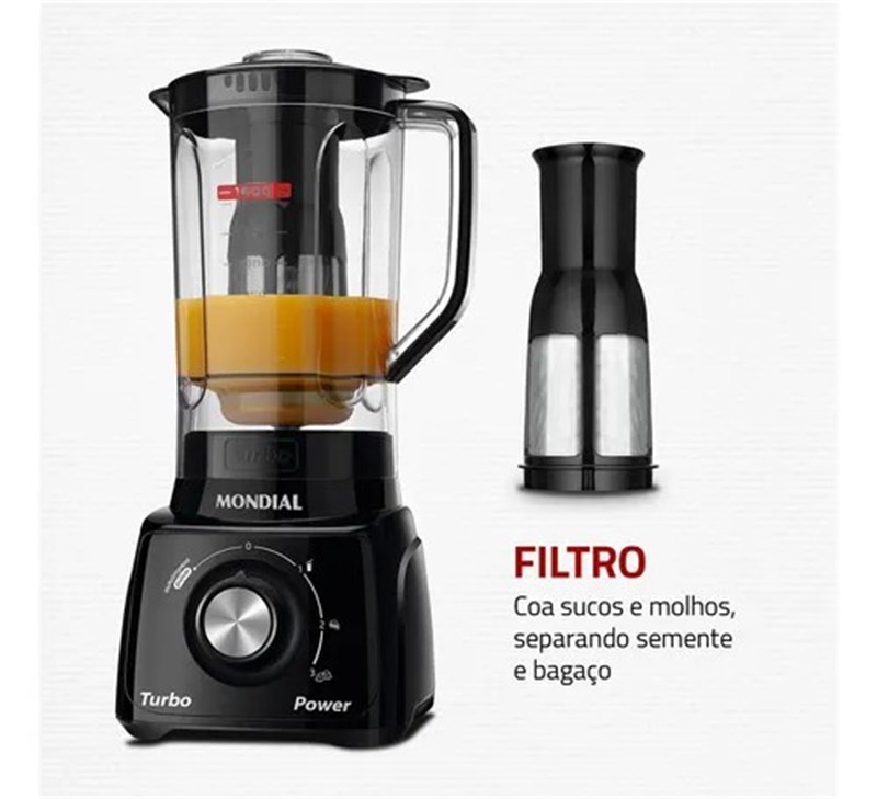 LIQUIDIFICADOR MONDIAL TURBO POWER 550WATTS PRETO 2,2L 127V 