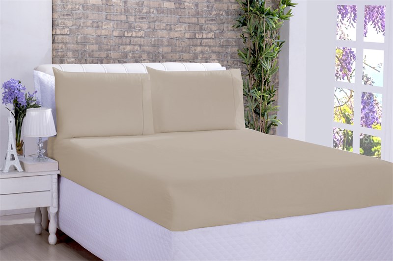 Jogo De Cama Lençol Microfibra Casal 03 Peças Bege