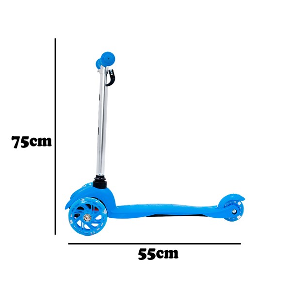 Patinete Regulável Infantil 3 Rodinhas Com Led Até 40kg Azul