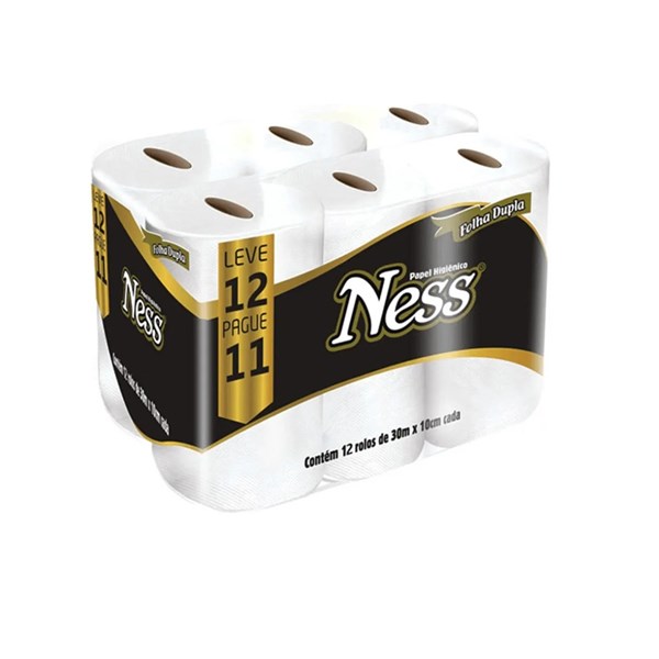 PAPEL HIGIÊNICO NESS 10CMX30M E. L. FOLHA DUPLA PCT C/ 12 RL