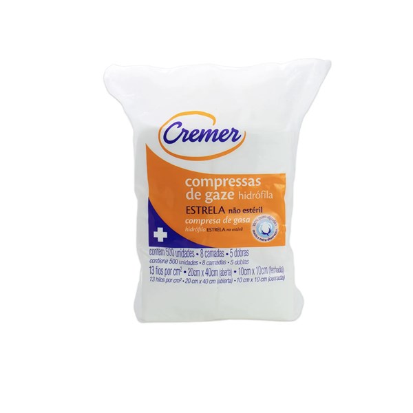 COMPRESSA DE GAZE CREMER 10x10CM 13 FIOS PCT C/ 500