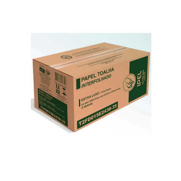 TOALHA PAPEL IPEL LAMINADO ULTRA DRY 38G 22,5x20,5 E.L. 2 DOBRAS F.DUPLA CX C/ 2000 FOLHAS