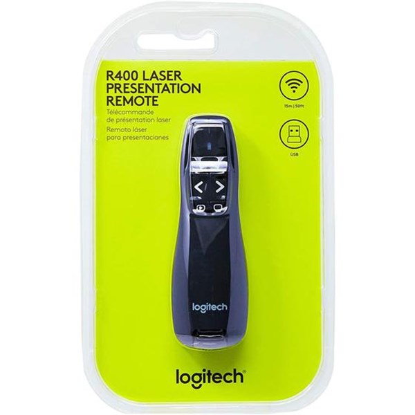 APRESENTADOR LASER POINT, LOGITECH, R400, PRETO