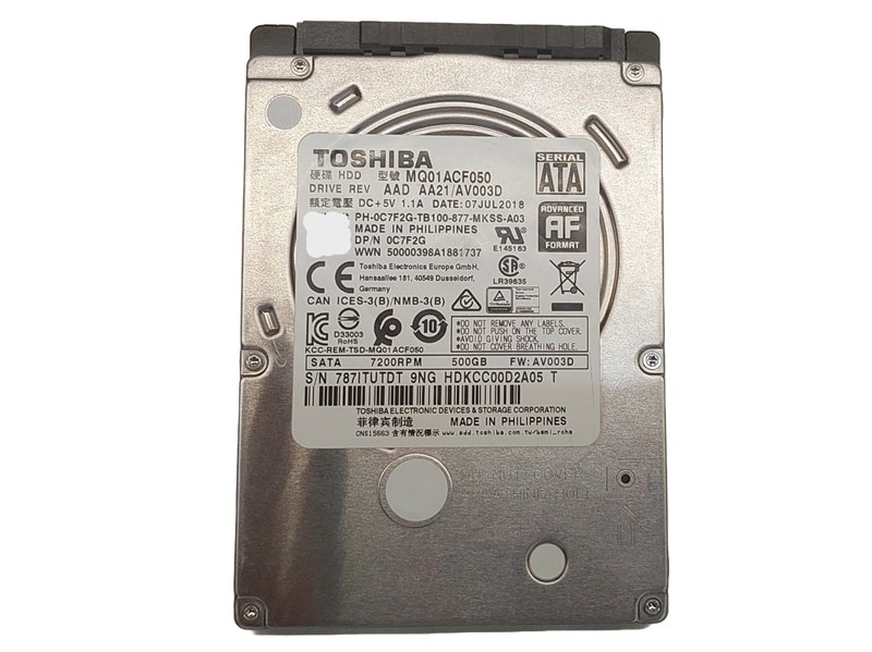 HDD SATA, TOSHIBA, 500GB, 2.5", 7200RPM, MQ01ACF050, SEMINOVO