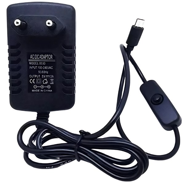 FONTE DE ALIMENTAÇÃO 5V,  MICRO-USB, COM BOTÃO DE POWER, COMPATÍVEL, RASPBERRY PI3