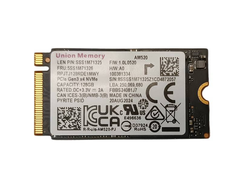 SSD NVME, 128GB, UNION MEMORY, FORMATO 2242, PCIE 3.0 X4, OEM