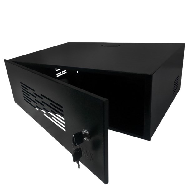 MINI RACK DE PAREDE, 19", 3U, 350MM, PRETO, PORTA VENTILADA, MAX ELETRON