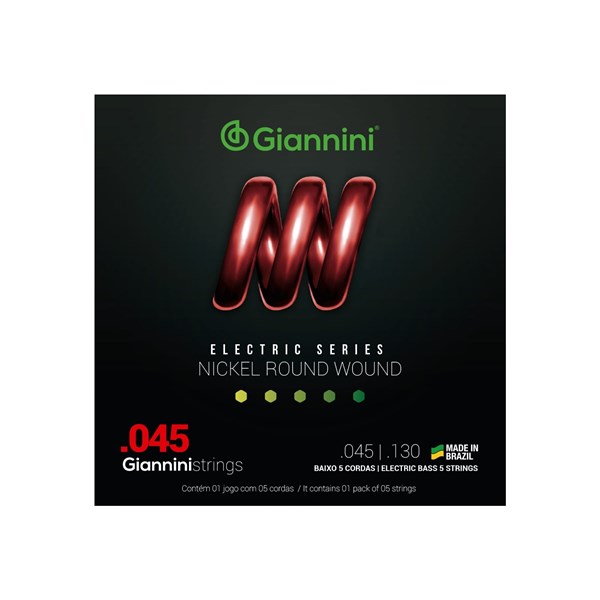 ENCORDOAMENTO CONTRABAIXO 5 CORDAS 045-130 NICKEL ROUND WOUND GEEBRS5 - GIANNINI