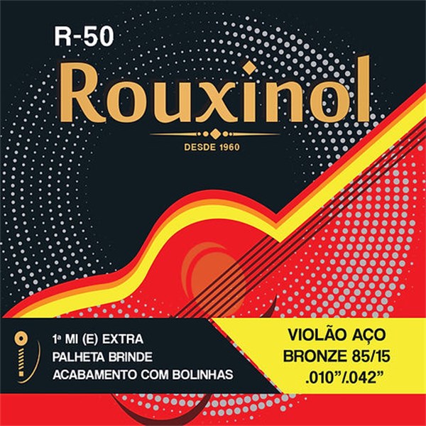 ENCORDOAMENTO VIOLÃO AÇO 010-042 COM BOLINHA BRONZE 85/15 R-50 - ROUXINOL