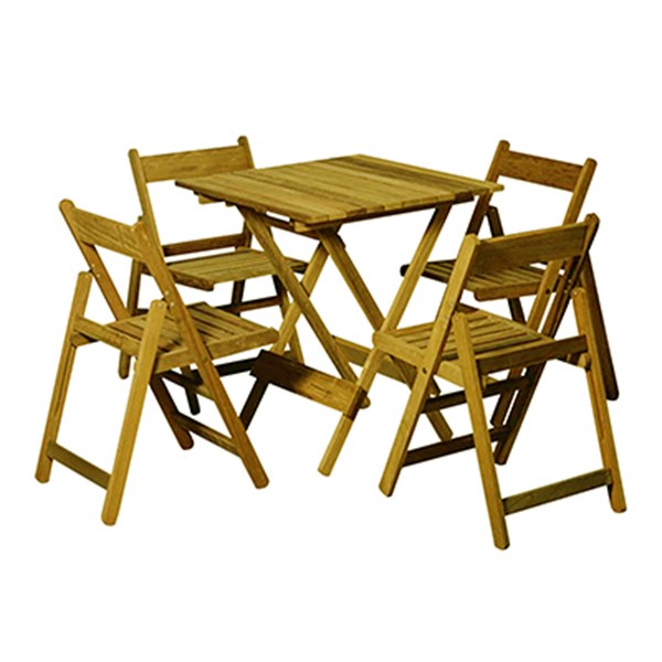 Conjunto Dobrável Mesa 70X70cm 4 Cadeiras Madeira Nobre Natural