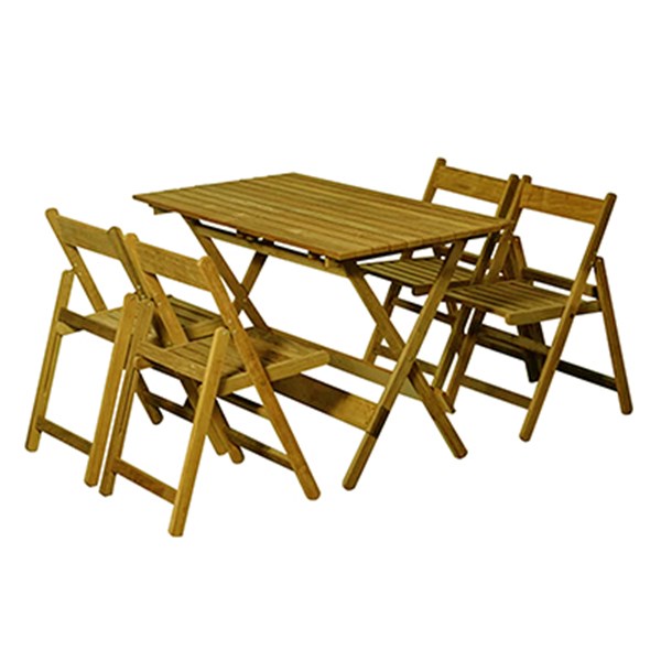 Conjunto Dobrável Mesa 120X70cm 4 Cadeiras Madeira Nobre Natural