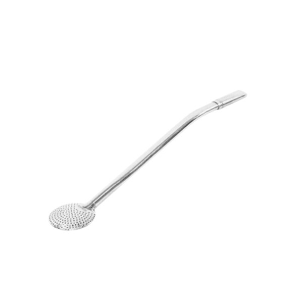 Bomba Chimarrão Inox Pequena Lisa Chata Fino Bocal Bojo Duplo Rosca