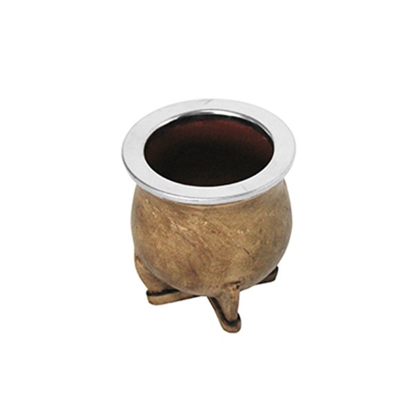 Cuia Chimarrão Cerâmica Couro Bocal Inox Pé Torpedo
