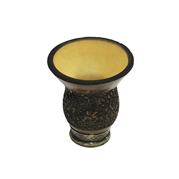 Cuia Chimarrão Porongo Pampa Gravada Pequena Bocal Queimado Pé Metal