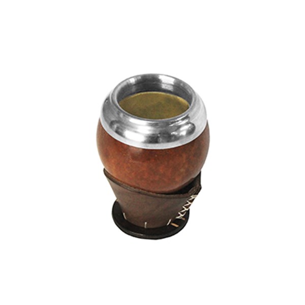 Cuia Chimarrão Porongo Torpedo Liso Bocal Inox Suporte Couro
