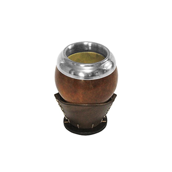 Cuia Chimarrão Porongo Torpedo Liso Bocal Inox Suporte Couro