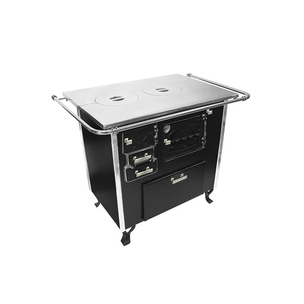 Fogão a Lenha Número 1 Forninho Caixa Lenha Saída Direita Preto Chapa Alumínio