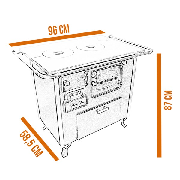 Fogão a Lenha Número 1 Forninho Caixa Lenha Saída Direita Preto Chapa Alumínio