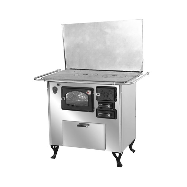 Fogão a Lenha Número 1 Forninho Caixa Lenha Com Tampa Saída Esquerda Inox