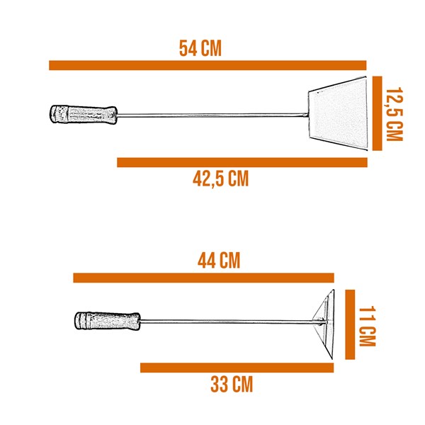 Pá Aço Zincado 40cm e Puxador de Brasa Aço Zincado 30cm