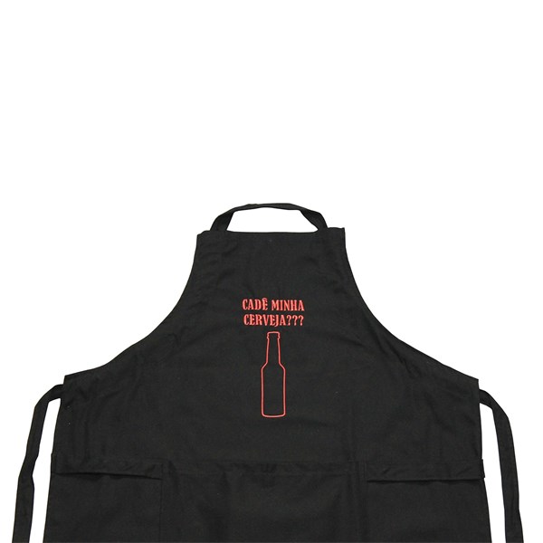 Avental Sarja Algodão Bordado Cadê Minha Cerveja? Preto