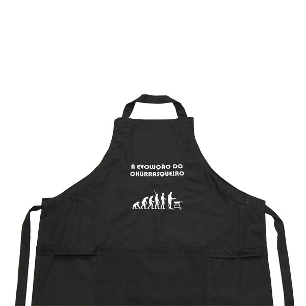Avental Sarja Algodão Bordado A Evolução do Churrasqueiro Preto