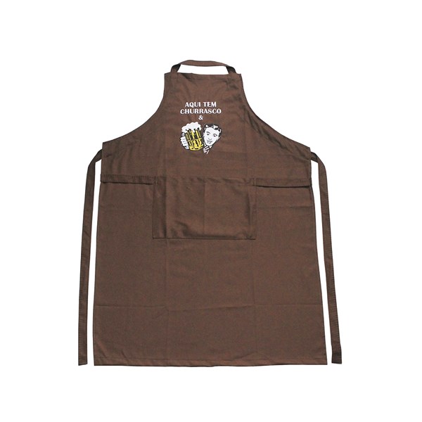Avental Sarja Algodão Bordado Aqui Tem Churrasco Marrom