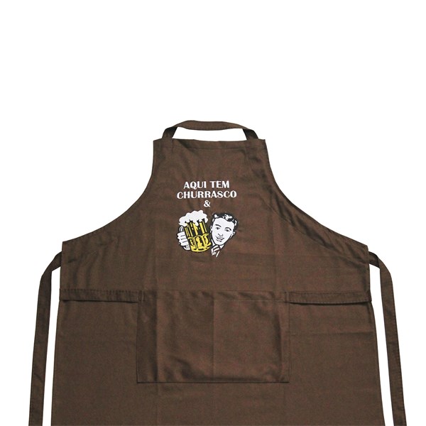 Avental Sarja Algodão Bordado Aqui Tem Churrasco Marrom
